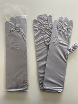 Gants fleuri gris perle
